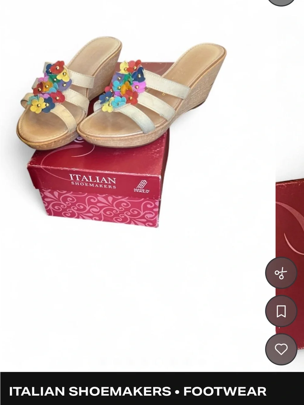 Italian Shoemakers Beige Leather Slide Sandals with Multicolor Floral Accents